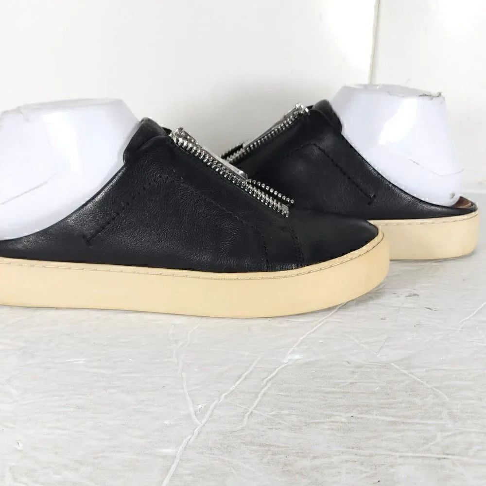 Frye women's Lena Zip US 7,5M Black Leather Slip On Flat Mules Sneakers Shoes - Picture 9 of 13